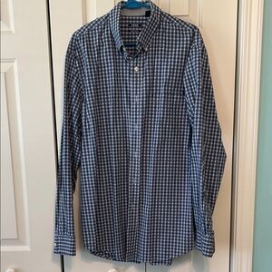 Izod Men's Navy and White Check Button-Down Shirt